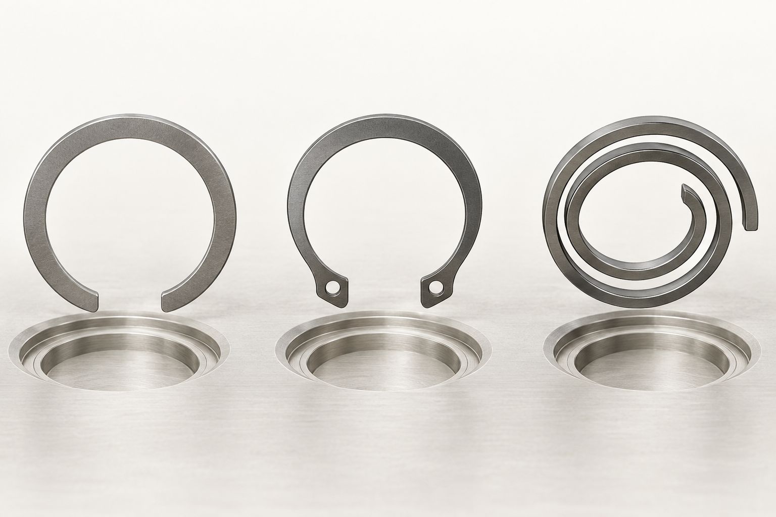 Neutral profile comparison of constant-section, tapered and spiral retaining-ring families