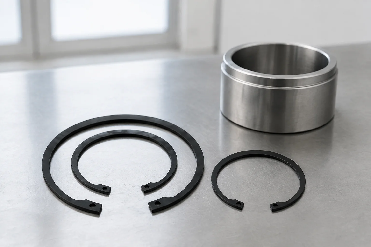 Official Eugene lugged internal circlip reference showing opposed lugs and the bore-retaining profile for product selection