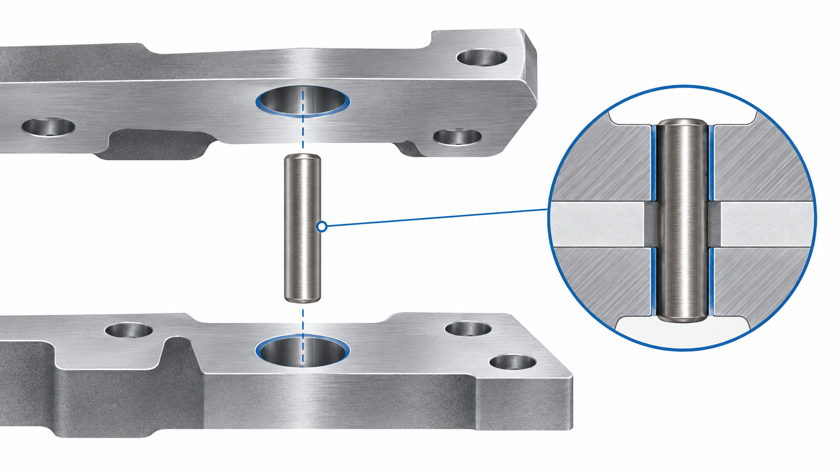 Technical diagram showing cylinder head dowel pin alignment between machined plates