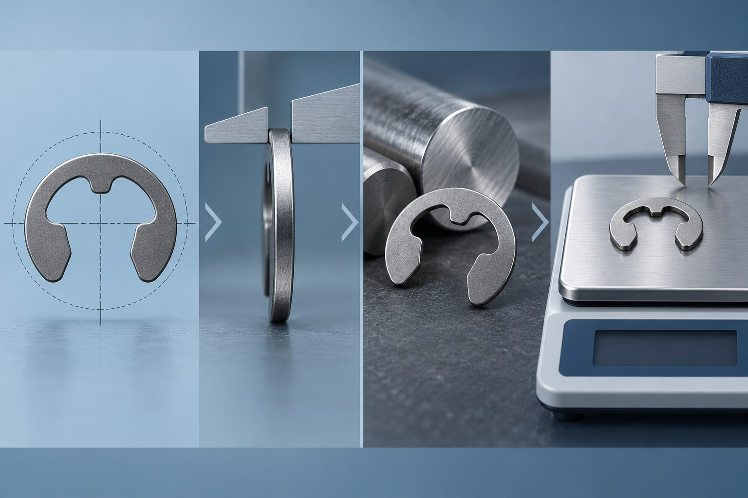 Technical workflow for verifying DIN 6799 retaining ring weight from size, material, section, and controlled data