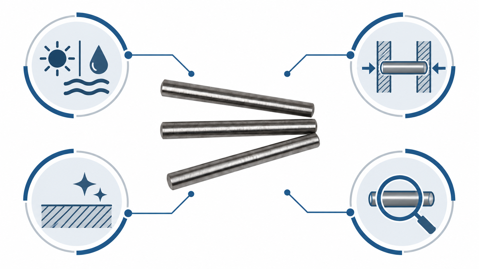 Technical graphic showing metal dowel pin selection factors